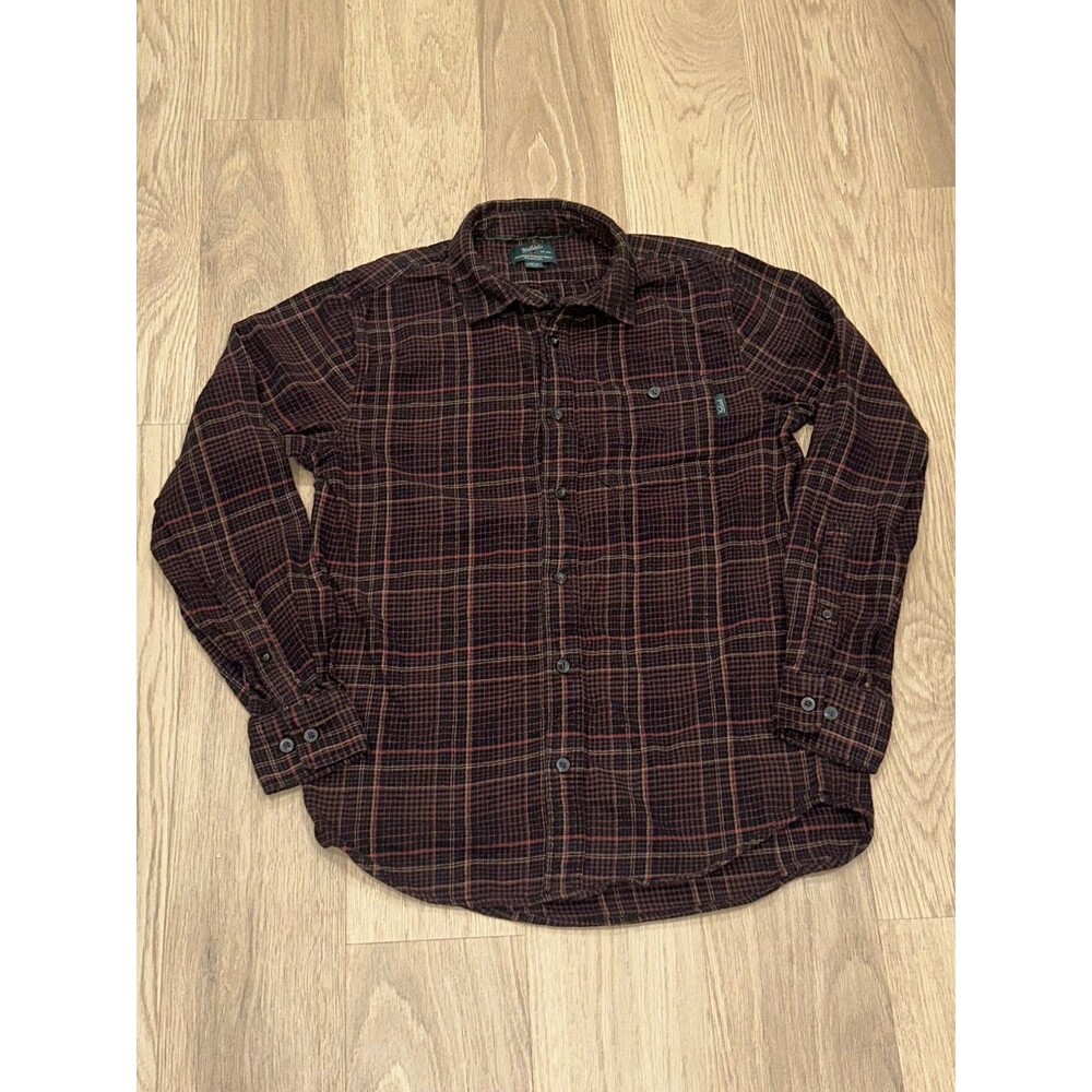 Vintage Woolrich Flannel Plaid Shirt Brown Red Mens Medium Outdoors